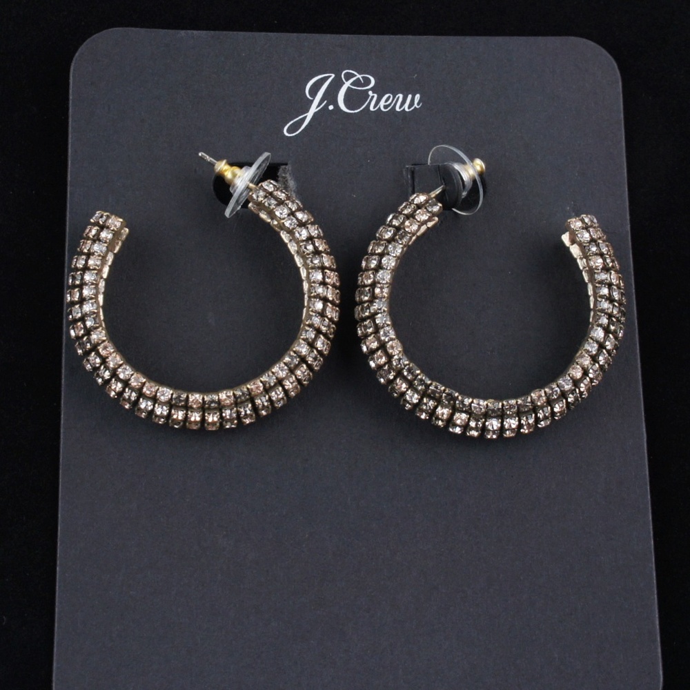 New J.Crew Crystal Chain Hoop Earrings - Picture 3 of 4